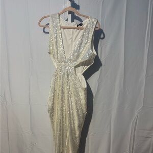 PrettyLittleThing Ivory Sequin Dress/Gown Size 12